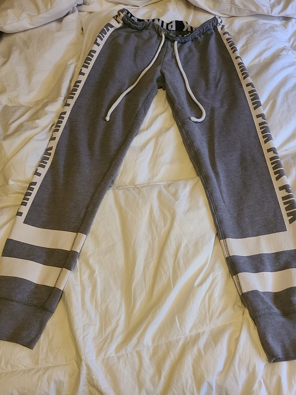 PINK Victoria's Secret Gray Joggers with White Side Stripe